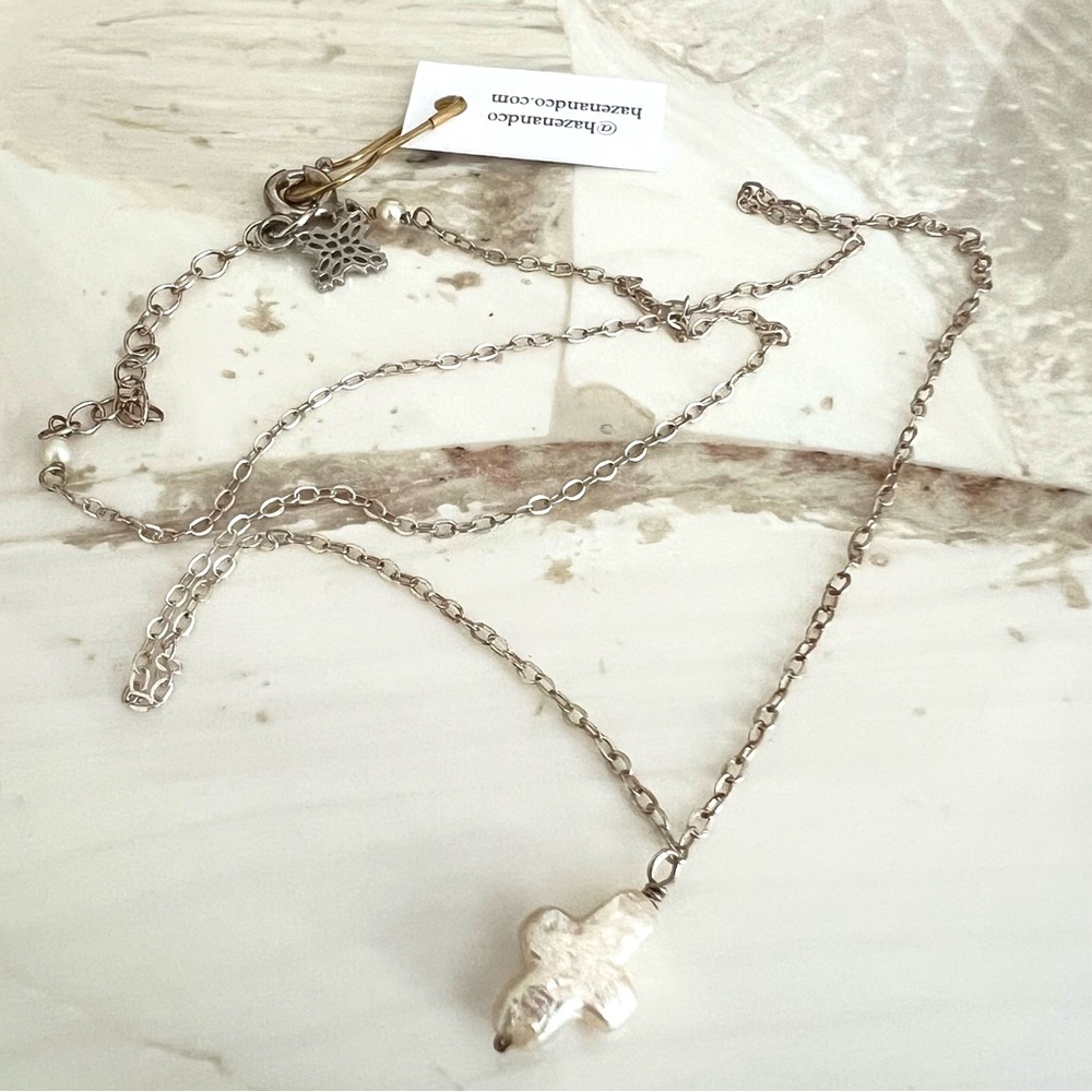 NWT Hazen & Co-Caroline-Pearl Cross Necklace